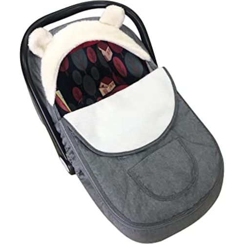 Car Seat Cover Baby Winter Baby Car Seat Cover for Boy Girl Newborn Zipper Peeping Baby Seat or Stroller - Infant Car Seat Covers with Keeping Warm & Cozy (Grey)