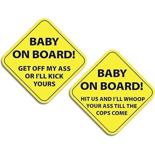 | Funny Baby On Board Stickers for Cars (2 Pcs) - Strong Adhesive, Durable, Waterproof, UV Resistant Funny Baby On Board Signs for Car - Non-Magnetic Baby On Board Signs