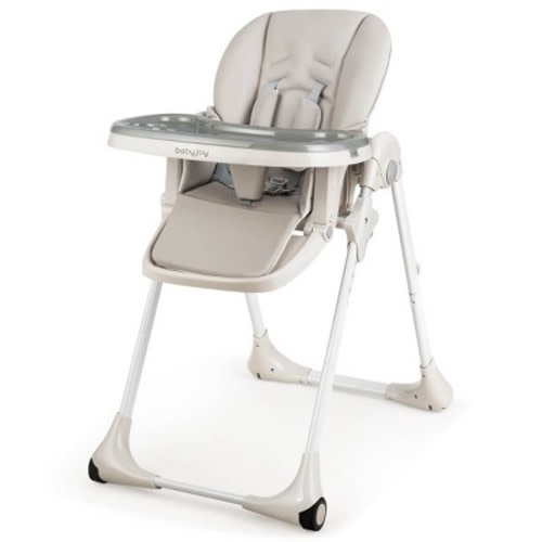 Costway Baby High Chair with 7 Height & 3 Footrest Adjustable Cup holder 2 Wheels, Color: Gray