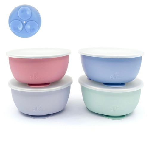 Elk and Friends Stainless Steel Bowls with Silicone Sleeve for Babies & Toddlers | Lids Included | Stay Put Suction | Cereal & Snack Bowls | 4 Pack