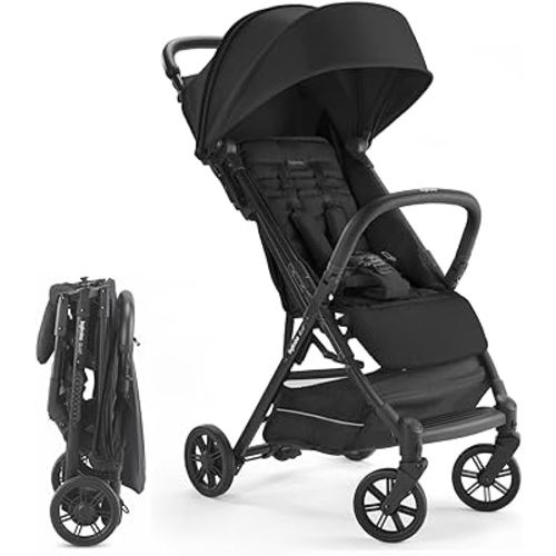 Inglesina Quid Stroller, Onyx Black - Compact, Airplane Travel Stroller for Babies & Toddlers 3 Months to 50 lbs - Lightweight - Easy to Open - BPA Free