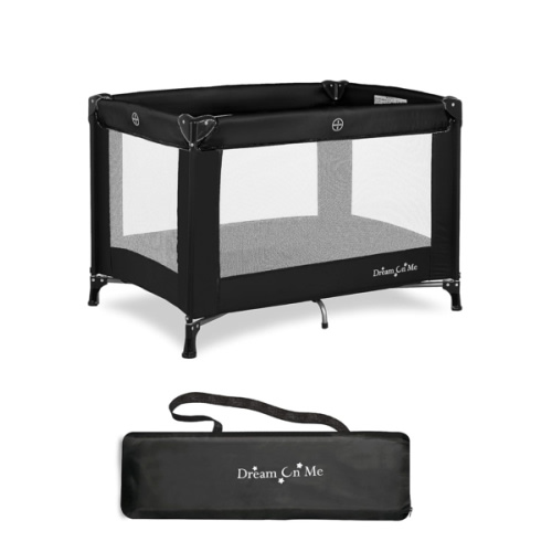 Dream On Me Nest Portable Playard in Black with Carrybag an Shoulder Strap, Lightweight, Packable and Easy Setup Baby Playard, Breathable Mesh Sides and Soft Fabric - Comes with a Removable Padded Mat