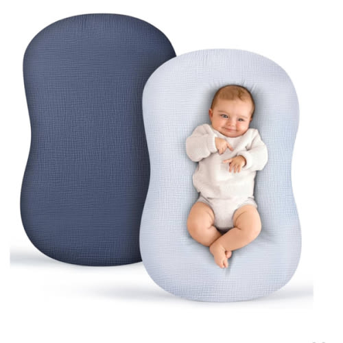 Termichy Baby Lounger Covers Muslin: Soft and Breathable Slipcover for Snuggle Me Lounger - Machine Washable & Zipper-Free for Safe Daily Use - Navy & Blue for Boys