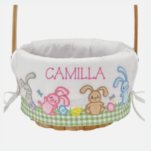 Let's Make Memories Personalized Easter Basket for Kids - For Boys - For Girls - Embroidered Name - Create Your Own - Fillable - Wicker - Easter Basket Stuffers - Small - Pink Lots Of Bunnies