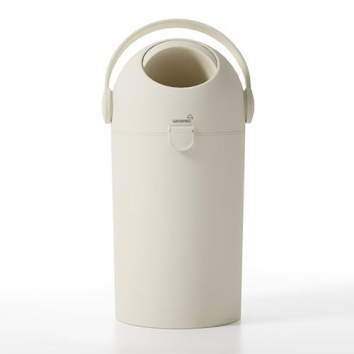Grownsy Baby Diaper Pail, Odor-Locking Roll-Top Design, No Special Bag Required, One-Handed Use & Compact Design, Eco-Friendly Diaper Trash Can, Baby Stuff, Beige