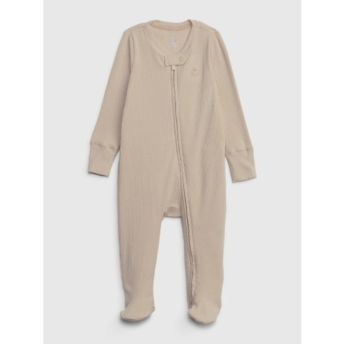 Baby First Favorites TinyRib Footed One-Piece in neutral beige, size: 0-3 M