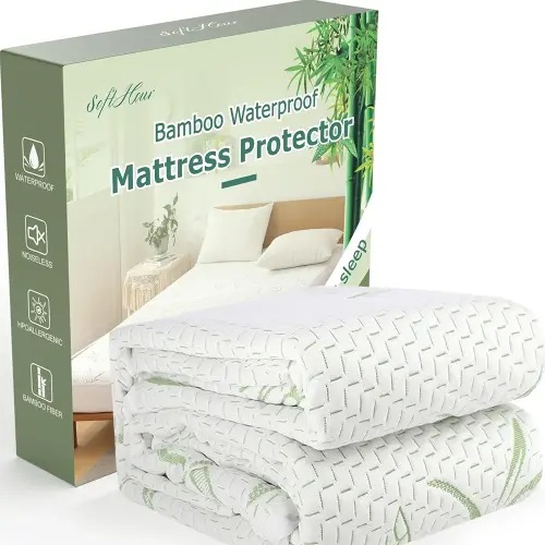 Twin Rayon made from Bamboo Waterproof Mattress Pad Cover, Soft Breathable Cooling Mattress Pad Cover, Waterproof Mattress Protector Stretches up to 21” Deep Pocket Tightly Fitted Mattress Protection