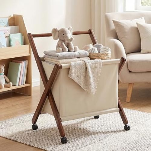 Hamper: Foldable laundry cart with X-Frame – Small Bamboo wood laundry hamper