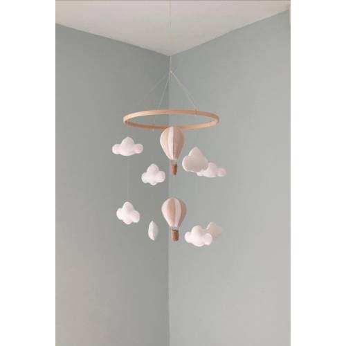 Unisex Nursery Mobile Hanger Natural Beige Hot Air Balloons White Clouds Boy Girl Hanging Decoration New Baby Shower Gift Gender Neutral - Etsy