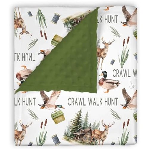 Mink Baby Boys Blanket Deer Mallard Duck Hunter, Crawl Walk Hunt Wild Animal Hunting Lake Soft Double Layer Dotted Backing Receiving Blankets, Newborn Infant Toddler Nursery Crib Bedding 30x40