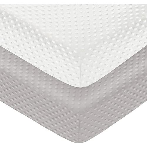 POSENPRO 2 Pack Microfiber Fitted Minky Crib Sheets for Baby Boys Girls, Solid Color Toddler Bed Sheets for Standard Crib and Toddler Mattresses with Dotted Backing, 28"x52"x8", Grey & White