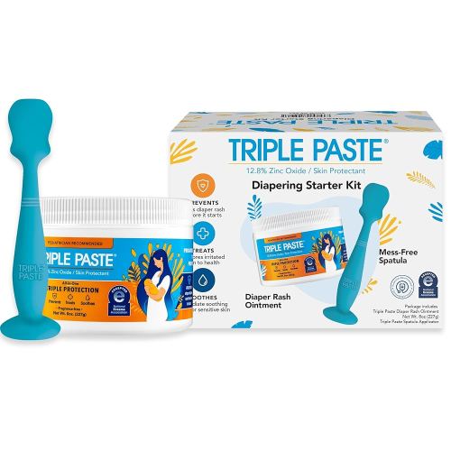 Triple Paste Diaper Rash Cream and Spatula Bundle - 8 oz Zinc Oxide Ointment and Spatula Treatment, Soothe and Prevent Rash with a Pediatrician-Recommended Hypoallergenic Formula