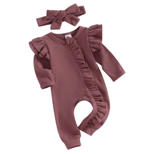 Baby Girl 2Pcs Clothes Ruffle Zipper Romper Long Sleeve Jumpsuit with – August + Willow