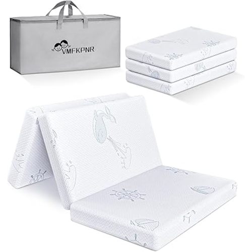Trifold Pack and Play Mattress, 38"x26" Foldable Portable Memory Foam Dual-Sided Pack N Play Mattress, Mini Travel Crib Mattresses for Playpen with Removable and Washable Outer Cover