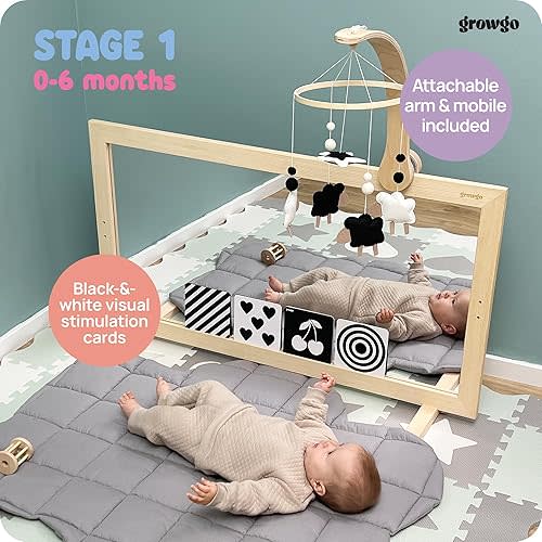 Montessori Mirror Baby Wall, Baby Pull Up Bar, 3-in-1 Shatterproof Mirror with Wooden Pull Up Bar - Montessori Baby Furniture for Balancing Nature and Development
