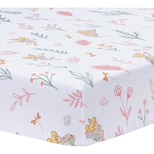 Bedtime Originals Tinker Bell Fitted Crib Sheet - Pink, White, Green, Disney