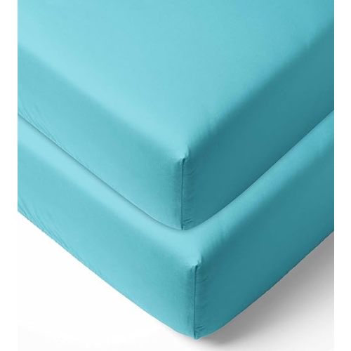 Bacati - 2 Pack Solid Neutral 100% Cotton Percale Universal Baby US Standard Crib or Toddler Bed Fitted Sheets (Aqua Turquoise)