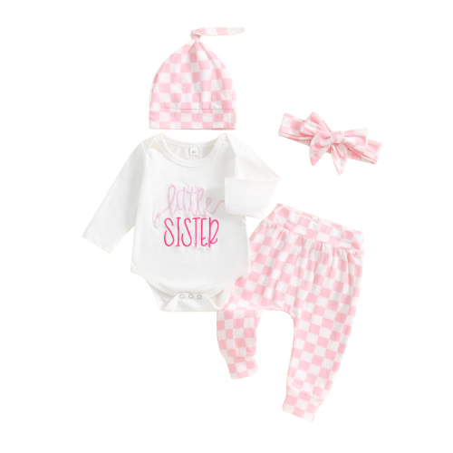 Qtinghua Little Sister Newborn Outfit Fall Clothes Long Sleeve Romper Bodysuit Plaid Pants Set Coming Home Outfit