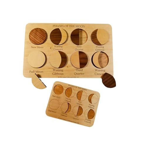Creative Crafthouse Moon Phases Puzzle - Wooden Montessori Lunar Cycle STEM Learning Toy with Engraved Guide Board - Handmade in USA