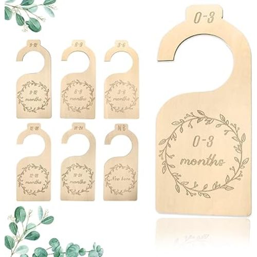 Wooden Baby Closet Dividers 7 PCS, Baby Closet Organizer Hanging Clothes Size Dividers Nursery Wardrobe Divider Hangers from Newborn Infant to 24 Months