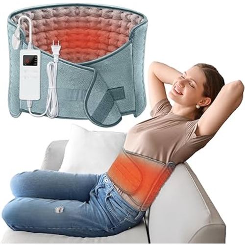 Heating Pad for Back Pain Relief Period Cramp, 12"x24" Heating Pads with 20" Waist Belt, Adjustable 6H Auto Off & 6 Heat Levels & 4 Timers, Soft Electric Heat Pad for Neck Shoulders Pain Relief(Grey)