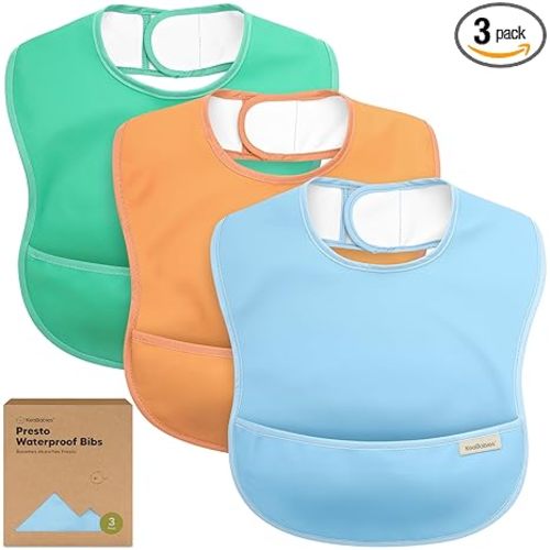 KeaBabies 3-Pack Waterproof Baby Bibs for Eating - Lightweight Toddler Feeding Bibs with Large Food Catcher, Mess Proof, Food-Grade Baby Eating Essentials, Easy to Put On & Clean (Basics)