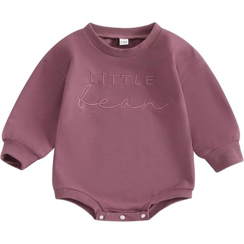 VISGOGO Newborn Baby Girl Boy Bubble Romper 3 6 9 12 18M Onesie Sweatshirt Long Sleeve Oversized Fall One-Piece Bodysuit