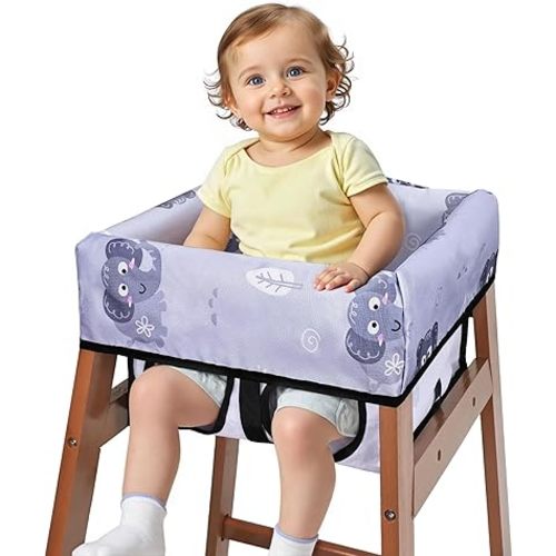 COOLBEBE Baby High Chair Cover with 3-Point Harness, Waterproof & Machine Washable Portable Seat Cover, Fits Wooden Chairs for Restaurant, Travel, Home & Dining Out, Grey