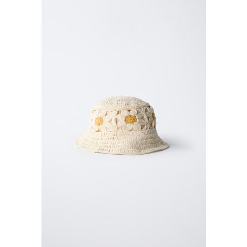 CROCHET FLORAL BUCKET HAT - Sand | ZARA United States