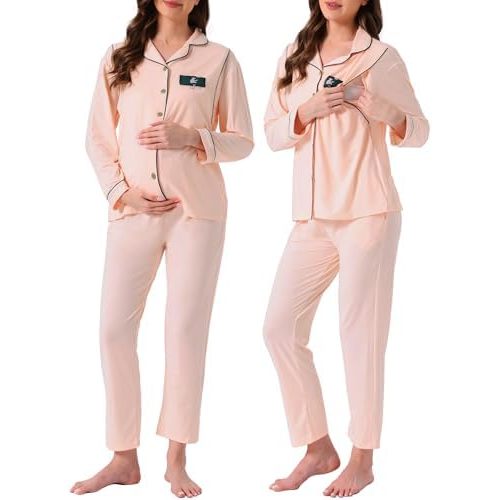 cheibear Womens Nursing Postpartum Sleepwear Breastfeeding Button Down Loungewear Maternity Pajama Sets