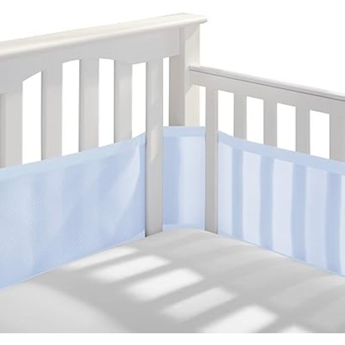 BreathableBaby Breathable Mesh Liner for Full-Size Cribs, Classic 3mm Mesh, Light Blue (Size 4FS Covers 3 or 4 Sides)