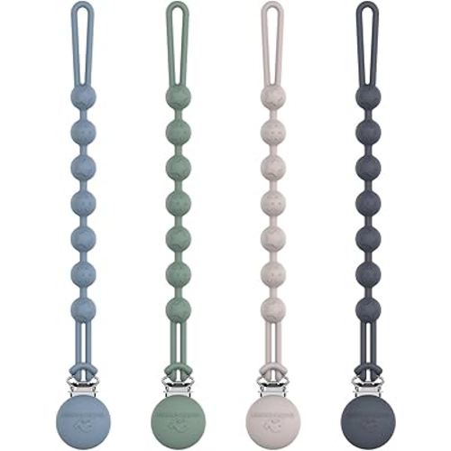 Cuddle Campus Silicone Pacifier Clip Holder with One Piece Design, Pack of 4 Soft Flexible Binky Clips with Texture for Baby Boy and Girl Set 6(6M+)