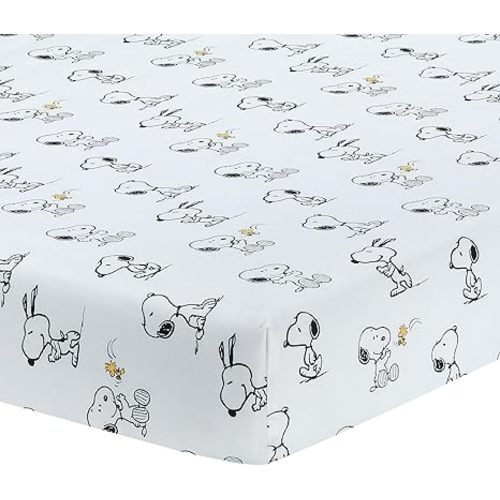 Lambs & Ivy Classic Snoopy 100% Cotton White/Black Fitted Baby Crib Sheet