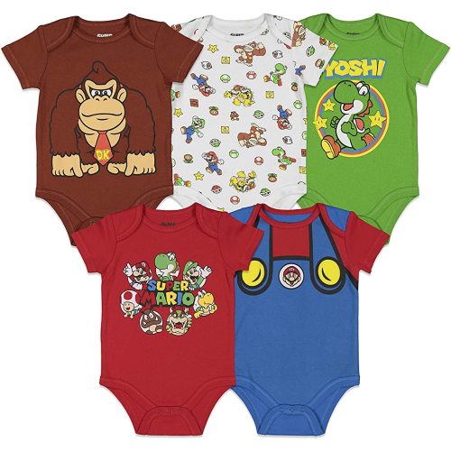 SUPER MARIO Nintendo Baby Boys 5 Pack Bodysuits