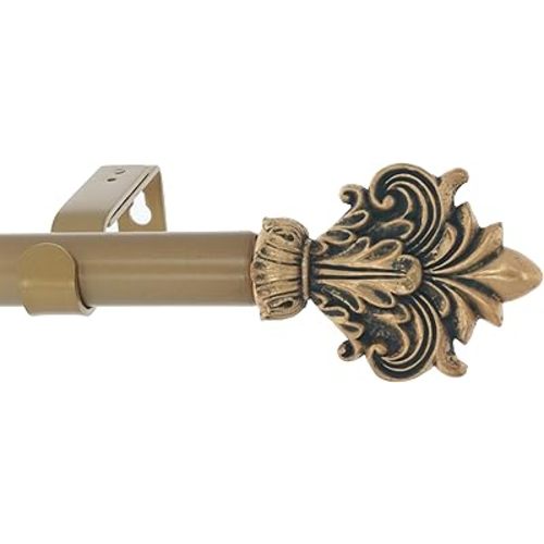 Meriville 1-Inch Diameter Single Window Treatment Curtain Rod, Acanthus Finial (72"-144", Antique Gold)