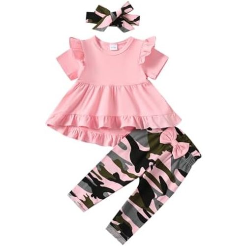 Kucnuzki Baby Girl Clothes Toddler Girl Outfit Ruffle Sleeve Shirt Floral Pant Set Fall Winter Clothing for Girl