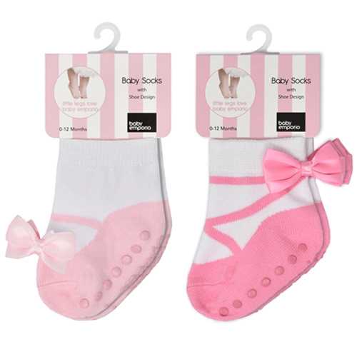 Baby Girl Socks that look like shoes- 0-12 Months -Anti slip-Soft Cotton-2 Pairs - Baby Shower Gift - Pink Festive & Pink Ballerina