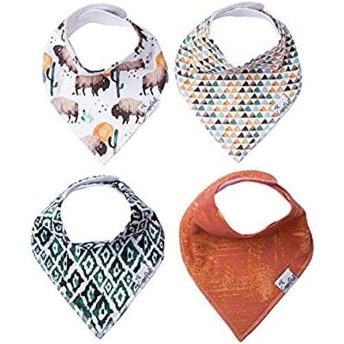 Copper Pearl Baby Bandana Drool Bibs for Drooling and Teething 4 Pack Gift Set “Bison, Soft Set of Cloth Bandana Bibs for Any Baby Girl or Boy, Cute Registry Ideas for Baby Shower Gifts