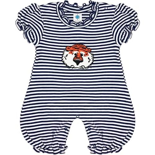 Creative Knitwear College Baby Striped Puff Sleeve Romper - Team Logo, Many Colors, for Girls (Newborn-12 Months)