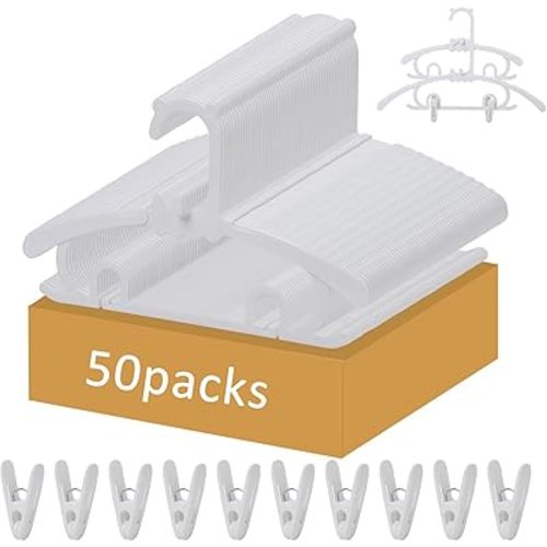 50 Pack Baby Clothes Hangers, 11-15 inch Adjustable Kid Hanger with 20 Clips, Multifunctional Children Hanger for Girl Boy Toddler Kids Child(White)