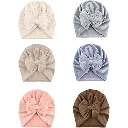 6 PCS Stretchy Baby Turban Hats, Baby Hat with Bows for Girls, Baby Boys Caps, Toddler, Newborn, Infant Hat Unisex