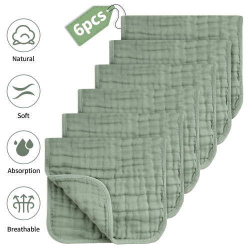 Baby Burp Cloth, Qissep 6 Pack Muslin Burp Cloths 100% Cotton Baby Burp Cloths Soft,Baby Essentials as a Newborn,Best Gifts for Infant Girls Boys,20 x 10 inches - Green