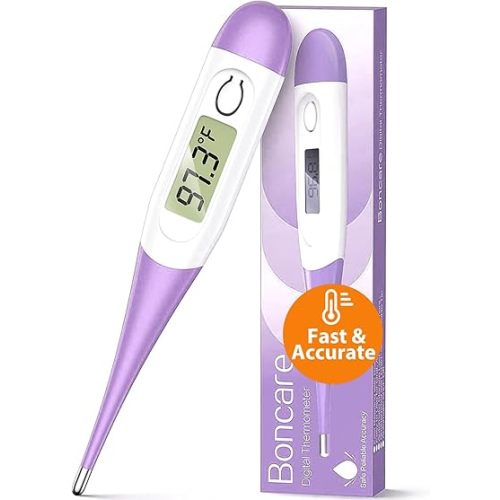 Boncare 10 Seconds Oral Thermometer for Adults and Kids - Accurate & Safe Rectal Thermometer for Baby with Fever Alarm, Digital Thermometer FSA HSA Eligible (Purple)