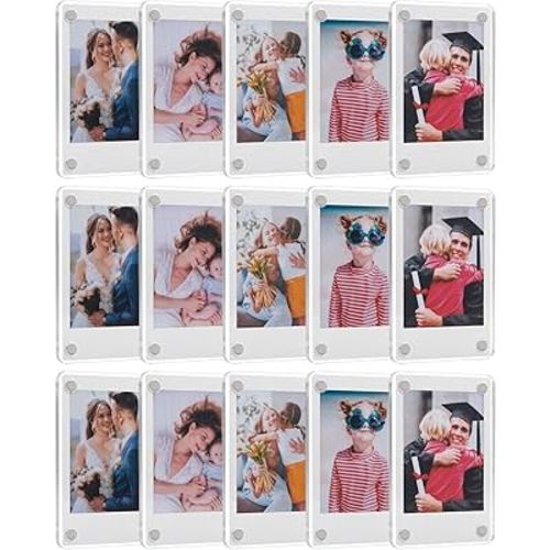 15 Pack- Acrylic Fridge Magnetic Frame, Acrylic Photo Picture Frames,Double Sided Photo Refrigerator Magnet Picture Frame for Fujifilm Instax Mini,Clear Picture Display Frame,2.36 x 3.54 Inch