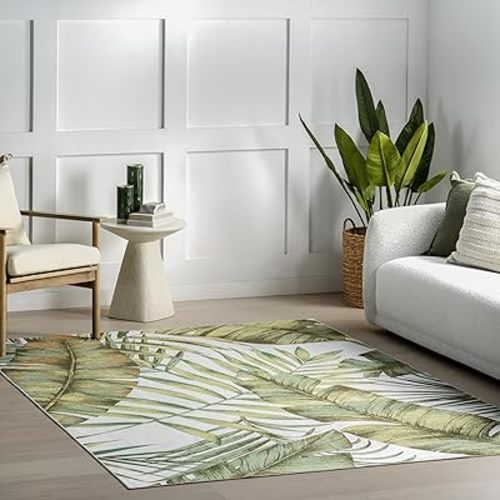 nuLOOM 4' x 6' Splashguard Machine Washable Area Rug with Waterproof Spill Proof Surface, Non Slip Backing and Stain Resistant for Living Room, Bedroom, Kitchen, Dining Room, Cyra Sage Green