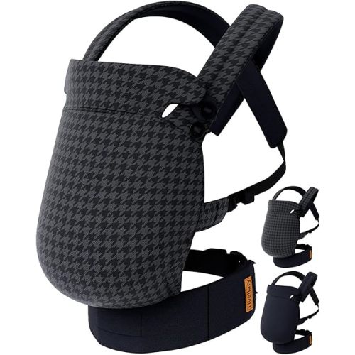 Reversible Baby Carrier – Black Solid & Houndstooth; Lightweight, Cooling & Breathable Lyocell Fabric; Ergonomic Lumbar Support and Quick Hands-Free Wear for Newborn to Toddler (7–44 lbs)
