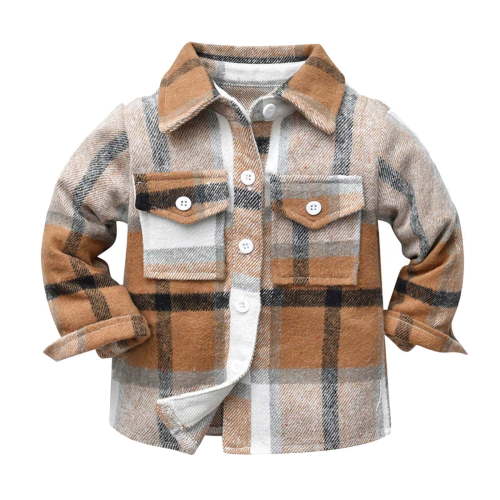 Toddler Kids Baby Boys Flannel Plaid Shirt Long Sleeve Lapel Button Down Tops Coat Jacket Outfits Fall Winter Clothes