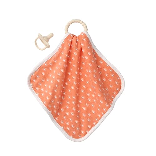 Dr. Brown's Lovey Blanket with Beaded Teether Ring and HappyPaci 100% Silicone One-Piece Pacifier, Soothing Security Blanket Set for Baby, Peach Suns, 0m+