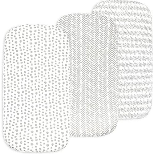 3-Pack Organic Fitted Bassinet Sheets, Compatible with Halo, Snoo, Graco, Dream On Me, Delta, and Other Standard Size Bassinets - Fits Oval, Hourglass, & Rectangle Shapes (Size 32 x 16 x 4 Inches)
