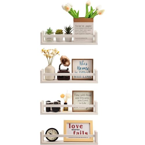 Gneric Floating Shelves for Wall, White Nursery Book Shelves, 15.7 inch Kids Bookshelf, Wall Shelves for Living Room Bedroom Decor,Kitchen Spice Rack,Bathroom Storage Rack(4 Pack)